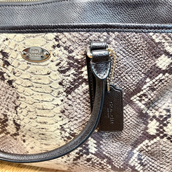 Coach Morgan Satchel Snake Skin / Python Embossed Brown Cream Cross Body Bag - Picture 3 of 13